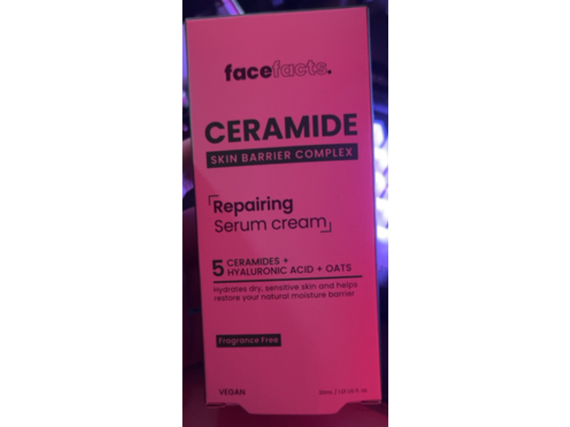 Face Facts Ceramide Repairing Serum Cream, 5 Ceramides+Hyaluronic Acid+Oats, 1.01 fl oz/30 mL