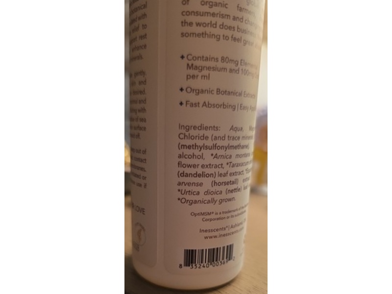 Inesscents Magnesium Mineral Spray, Unscented, 4 fl oz/118 mL