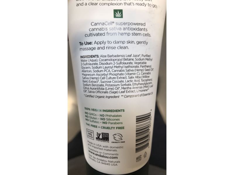 Andalou Naturals Men Refreshing Face Wash, Canna Cell, 6 fl oz/178 mL