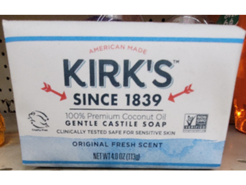 Kirk's Since 1839 Gentle Castile Soap, Original Fresh Scent, 4.0 oz/113 g, Pack Of 2