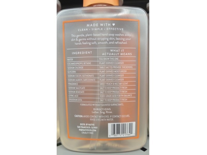 Native Hand Soap, Sweet Peach, 13 fl oz/384 mL