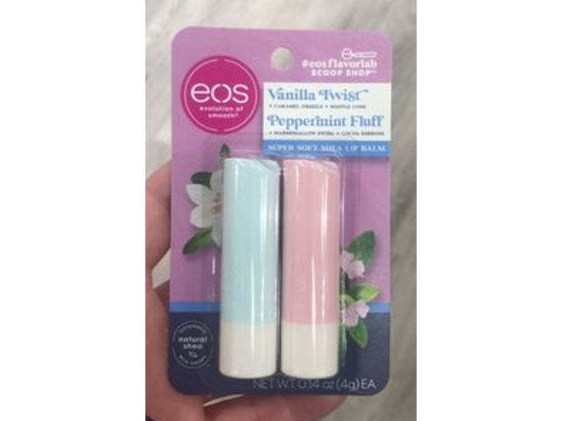Eos Super Soft Shea Lip Balm, Vanilla Twist & Peppermint Fluff, 0.14 oz/4 g, 2 Pack