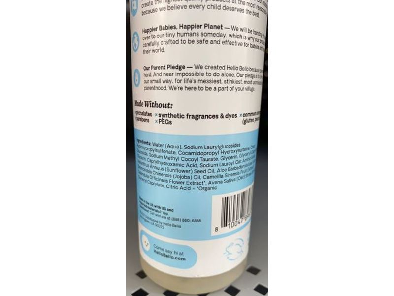Hello Bello Premium Baby Shampoo & Body Wash, Fragrance Free, 10.0 fl oz/296 mL