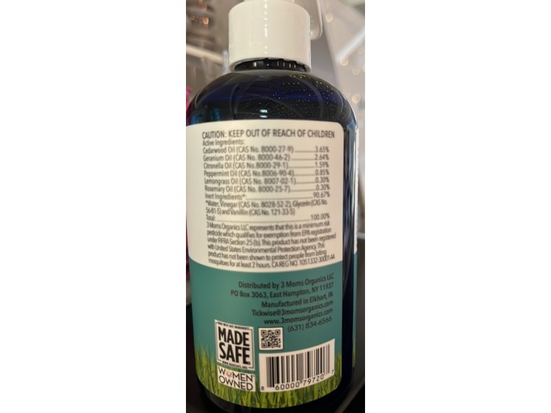 3Moms Organics Tick Wise Insect Repellent Spray, Lemon & Vanilla Scent, 8 fl oz/237 mL