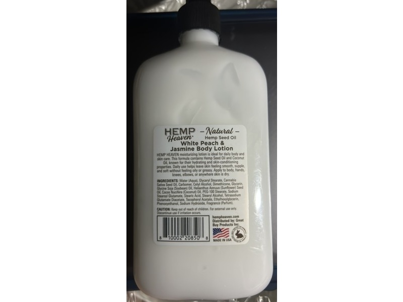 Hemp Heaven Natural Hemp Body Lotion, Peach & Jasmine, 18 fl oz/532 mL