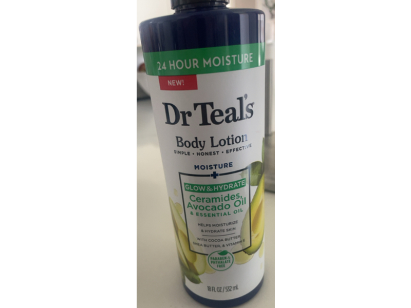 Dr Teal's Glow & Hydrate Body Lotion, Ceramides + Avocado Oil & Essential Oil, 18 fl oz/532 mL, Pack Of 3