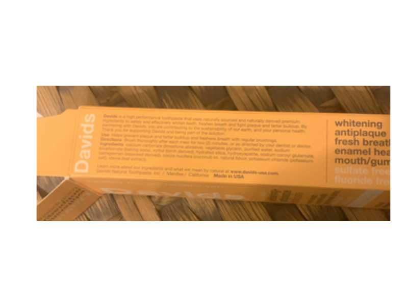 Davids Whitening + Antiplaque Toothpaste, Nano Hydroxyapatite & Natural Orange Vanilla, 4 oz/113 g