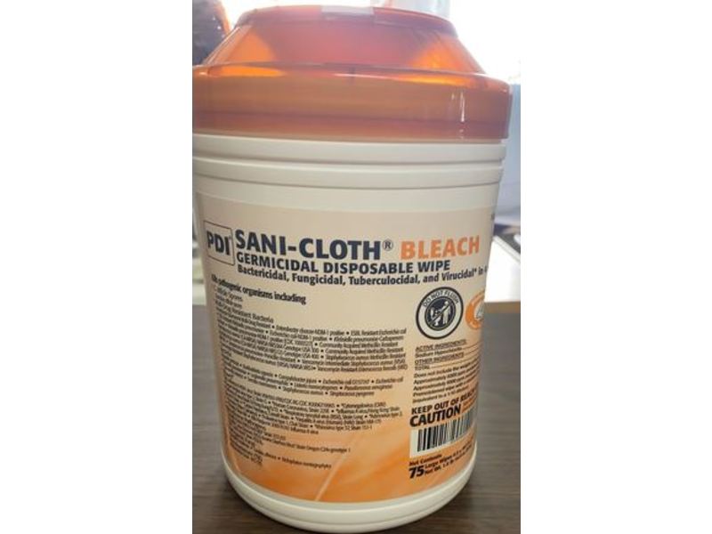 PDI Sani-Cloth Bleach Germicidal Disposable Wipes, 75 Count