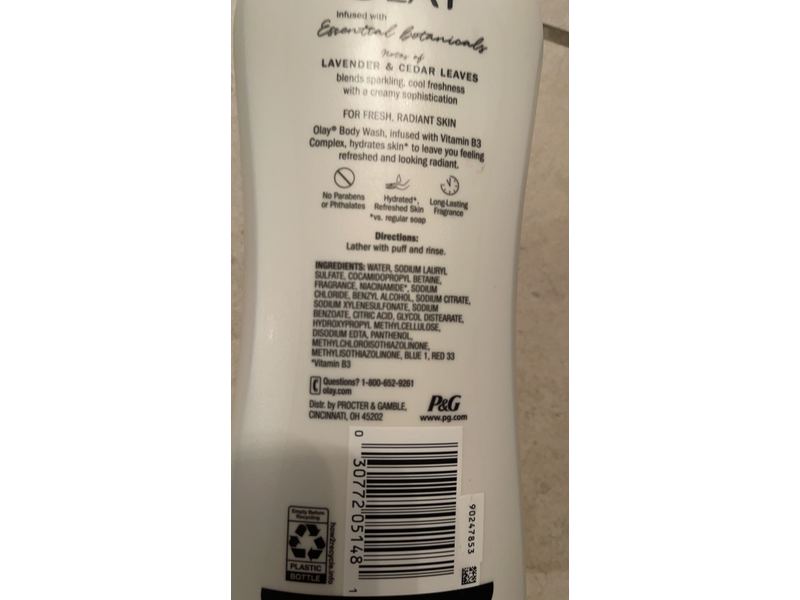 Olay Essential Botanicals Body Wash, Lavender, Cedar Leaves, 23.6 fl oz/700 mL