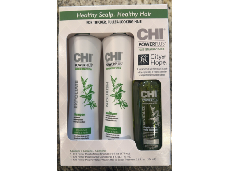 CHI Power Plus Hair Renewing System Kit, Exfoliate Shampoo + Nourish Conditioner + Revitalize Hair & Scalp Treatment, Set of 3