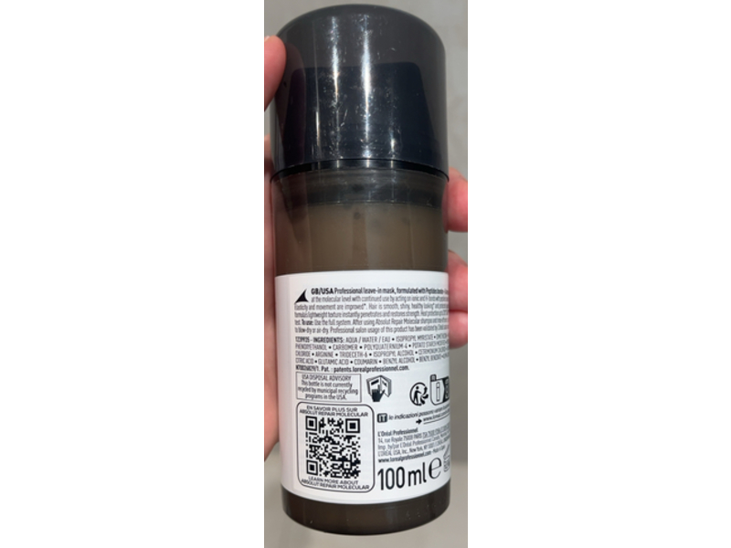 L'oreal Professionnel Paris Absolut Repair Molecular Leave - In Mask, Peptides Bonder + 5 Amino Acids, 3.4 fl oz/100 mL