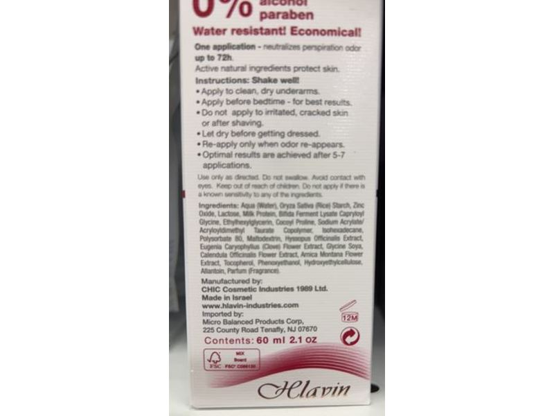 Lavilin 72H Roll-on Deodorant, 2.1 oz/60 mL