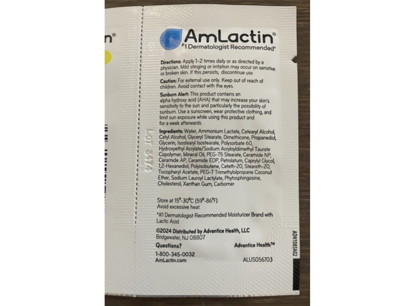 AmLactin Intensive Healing Exfoliating + Hydrating Aha Cream, 15% Lactic Acid, 0.11 oz/3 g