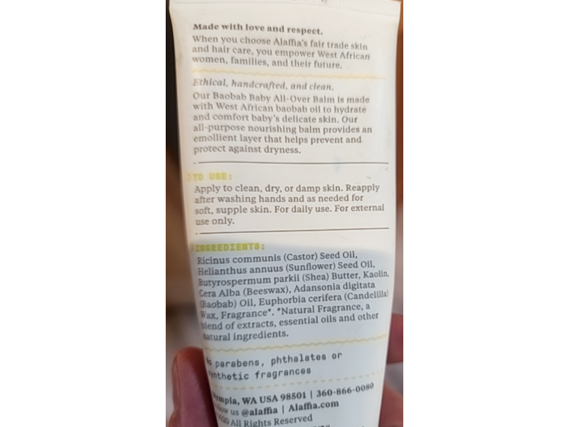 Alaffia Baobab Baby Skin All-Over Balm, Chamomile, 3.4 fl oz/100 mL