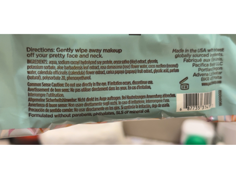 Pacifica Glowing Makeup Remover Wipes, Glycolic Acid, Orange & Vanilla, 10 Count