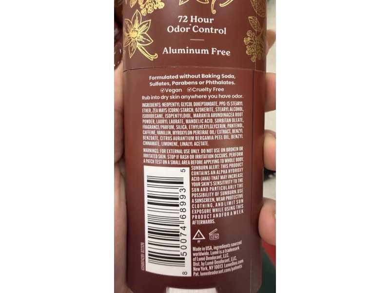 Lume Whole Body Deodorant, Cashmere Vanilla, 2.6 oz/75 g