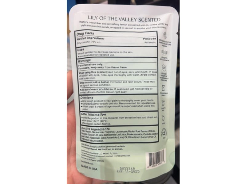 Touchland Gentle Mist Ultra - Soothing Hand Sanitizer, Lily Of The Valley, 1fl oz/30 mL