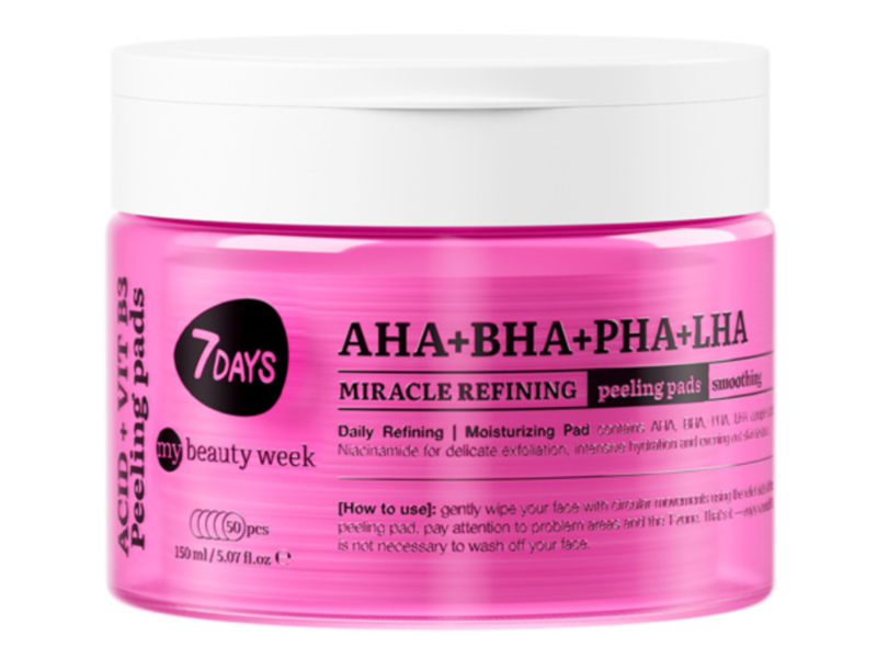 7Days Miracle Refining Peeling Pads, AHA + BPL + PHA + LHA, 50 Count