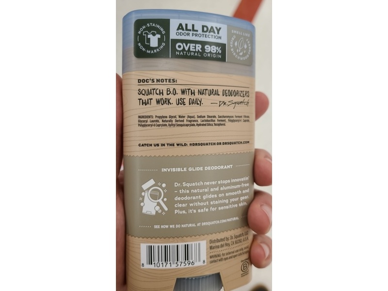 Dr. Squatch Invisible Glide Deodorant, Birchwood Breeze, 2.65 oz/75 g