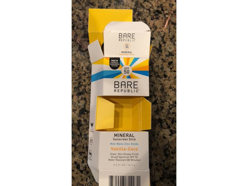 Bare Republic Mineral Sunscreen Stick, SPF 50, Vanilla Coco, 0.5 fl oz/14.2 g