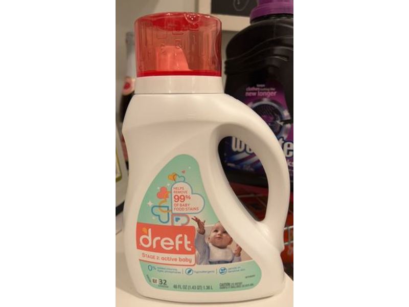 Dreft Active Liquid Detergent, Stage 2: Active Baby, 32 Loads, 50 fl oz/1.36 L