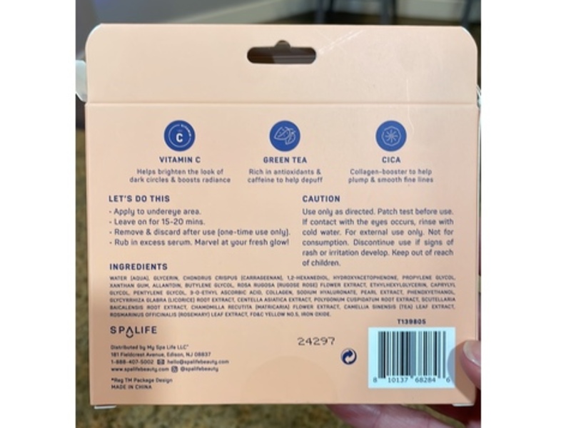 Spalife Bight Eyed Undereye Mask, Vitamin C + Green Tea & Cica, 0.13 fl oz/3.8 g, 32 Pairs