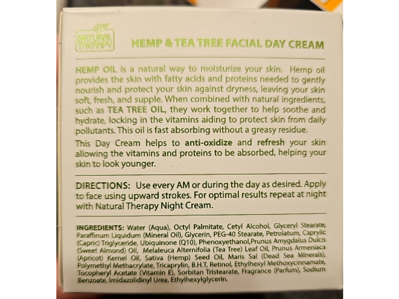 Natural Therapy Facial Anti - Oxidizing & Refreshing Day Cream, Hemp & Tea Tree, 1.69 fl oz/50 mL