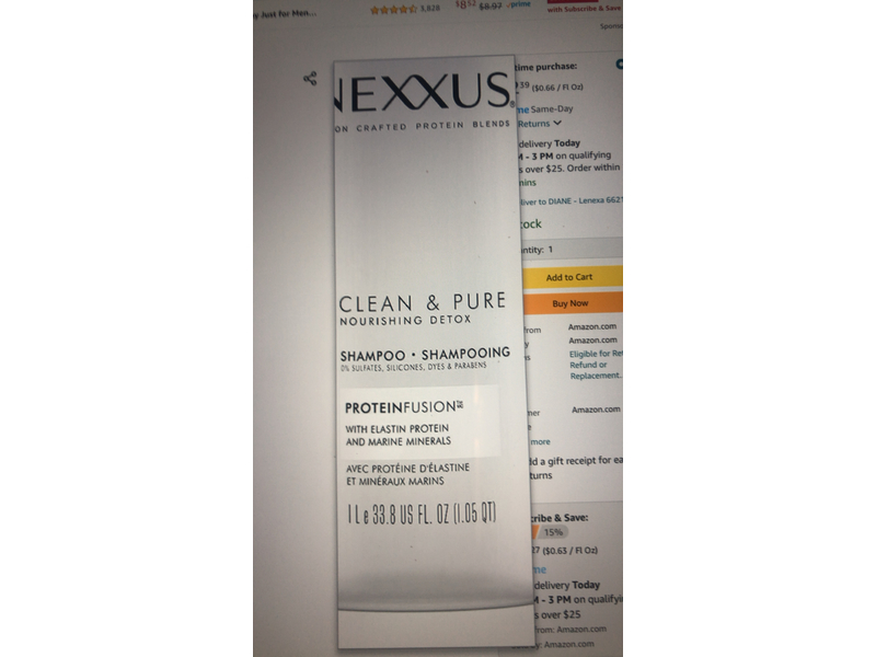 Nexxus Clean & Pure Nourishing Detox Shampoo, Protein Fusion, 33.8 fl oz/1 L