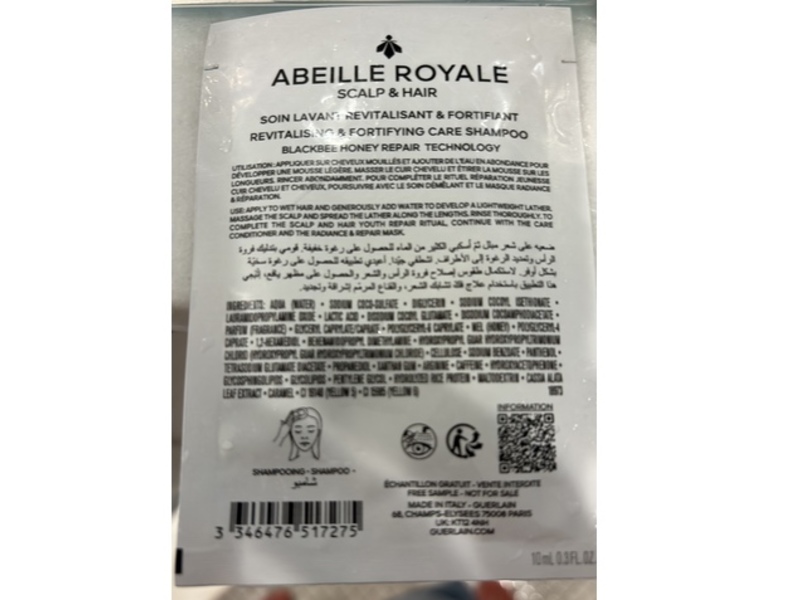 Guerlain Paris Abeille Royale Scalp & Hair Revitalizing & Fortifying Care Shampoo, 0.3 fl oz/10 mL