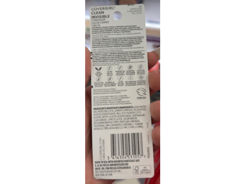 Covergirl Clean Invisible Concealer, 123 Warm Nude, 0.23 fl oz/7 mL