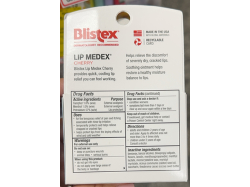 Blistex Lip Medex Lip Protectant, Cherry, 0.35 oz/10 g, Pack Of 2