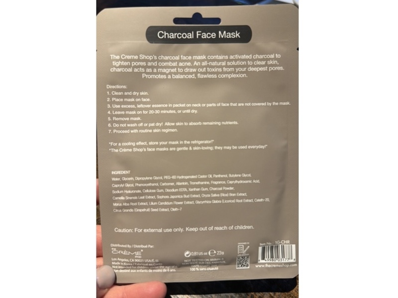 The Creme Shop Face Sheet Mask, Charcoal, 0.81 oz/23 g