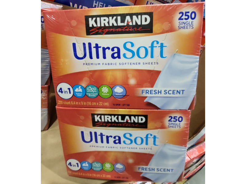 Kirkland Signature Ultra Soft Premium Fabric Softener Sheets, Fresh Scent, 250 Count, Pack Of 2