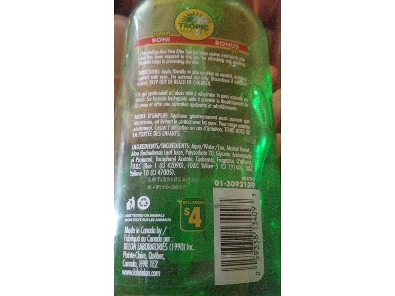 Tropic Waves After Sun Gel, Aloe, 23.7 fl oz/700 mL