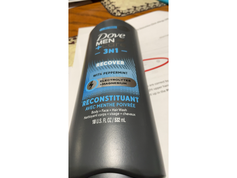 Dove Men + Care 3 In 1 Recover Body, Face & Hair Wash, Peppermint, 18 fl oz/532 mL