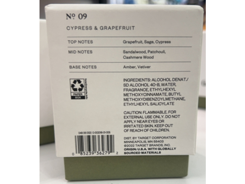 Goodfellow & Co No. 09 Eau De Cologne, Cypress & Grapefruit, 3.4 fl oz/100 mL