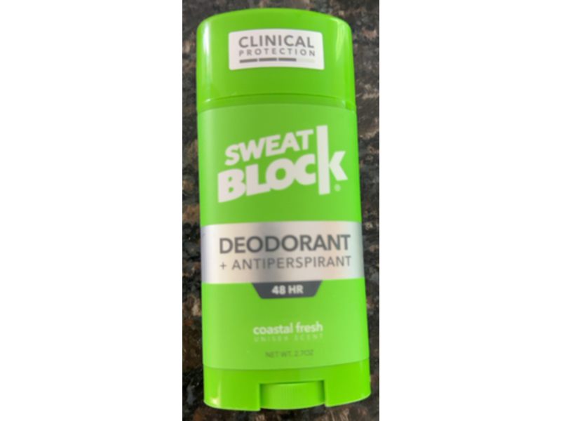 SweatBlock Deodorant + Antiperspirant 48H, Coastal Fresh, 2.7 oz