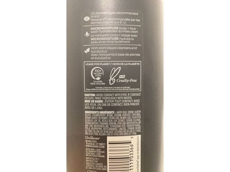 Dove Men + Care Relaxing Body + Face Wash, Blue Eucalyptus + Birch, 30 fl oz/887 mL