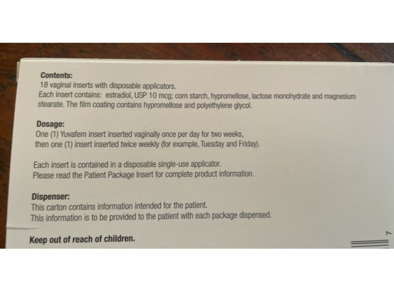 Yuvafem Estradiol Vaginal Inserts, 10 mcg, 18 Count