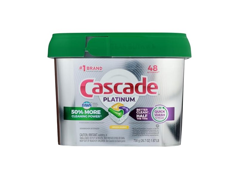 Cascade Platinum Dishwasher Detergent Pacs, Lemon Scent, 48 Pacs, 26.7 oz/758 g