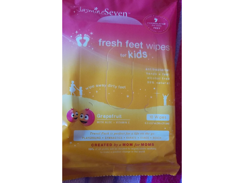 Jasmineseven Fresh Feet Wipes For Kids, Grapefruit, 10 Ct