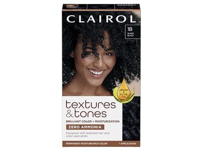 Clairol Textures & Tones Permanent Moisture-Rich Hair Color, 1B Silken Black, 1 Application