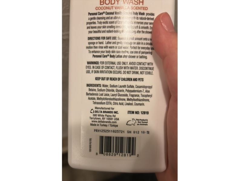 Personal Care Body Wash, Coconut Vanilla, 14 fl oz/414 mL