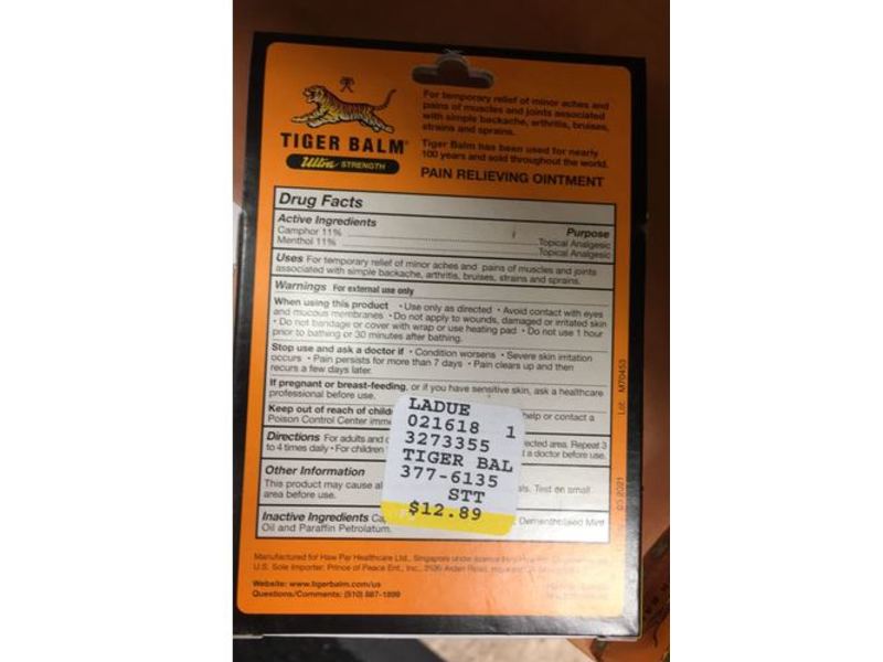 Tiger Balm Sport Rub Ultra Strength Pain Relieving Ointment, 1.7 oz/50 g