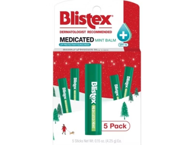 Blistex Medicated Lip Balm, SPF 15, Mint, 0.15 oz/4.25 g, 5 Pack