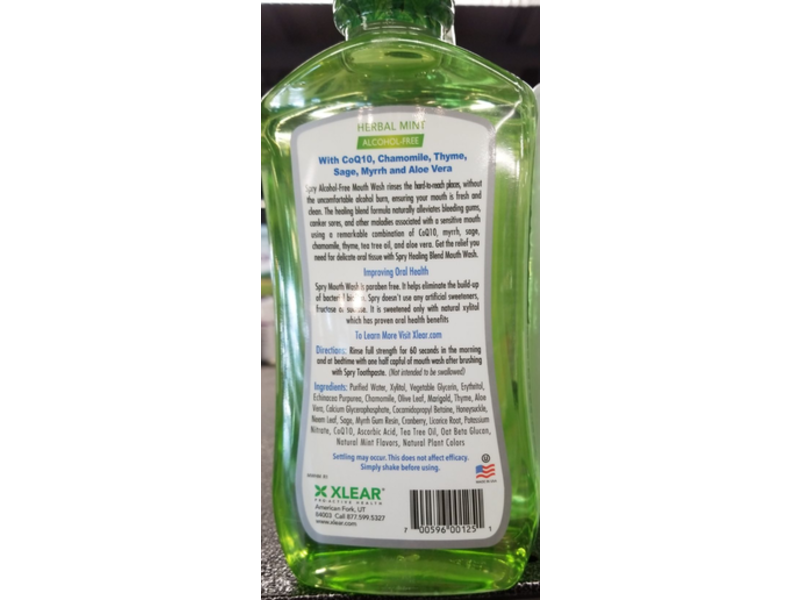Spry Mouthwash, Herbal Mint, Alcohol-Free, Healing Blend, 16 fl oz/473 mL