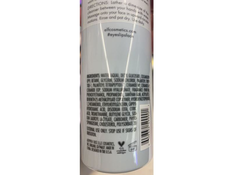 e.l.f Cosmetics Holy Hydration! Daily Cleanser, Hyaluronic Acid & Ceramides, 3.71 fl oz/110 mL