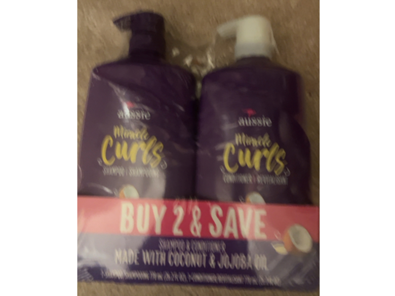 Aussie Miracle Curls Shampoo & Conditioner, Coconut & Jojoba Oil, 26.2 fl oz/778 mL