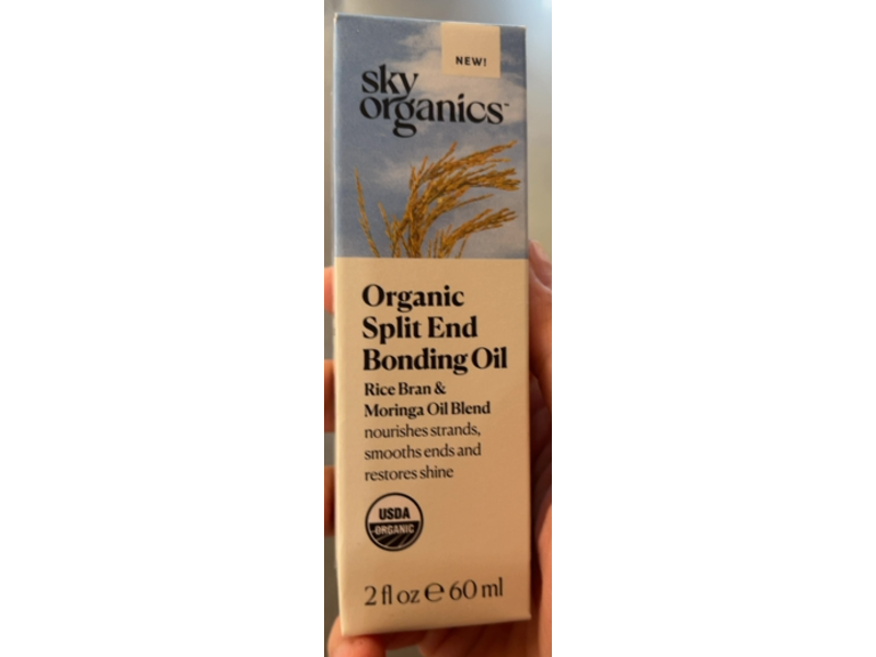 Sky Organics Organic Split End Bonding Oil, Rice Bran & Moringa Oil Blend, 2 fl oz/60 mL