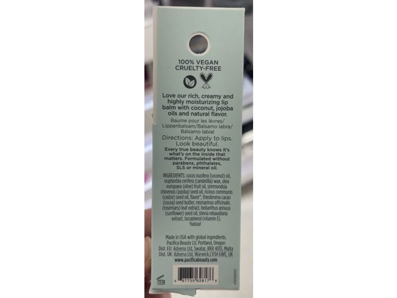 Pacifica Vegan Lip Balm, Cucumber Mint, 0.15 oz/4.2 g